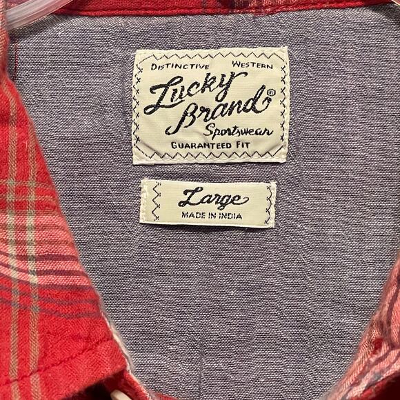 Lucky Brand Double-Faced Button Shirt Mens Large Red Plaid Classic Western Top - Picture 4 of 6